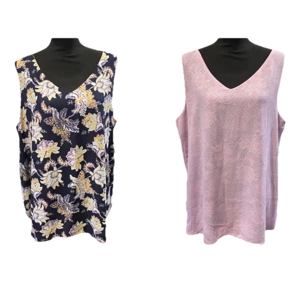 NWT CHICO’S Size 4 or US 20/22 Reversible Tank Top FLORAL/GEOMETRIC Navy Purple